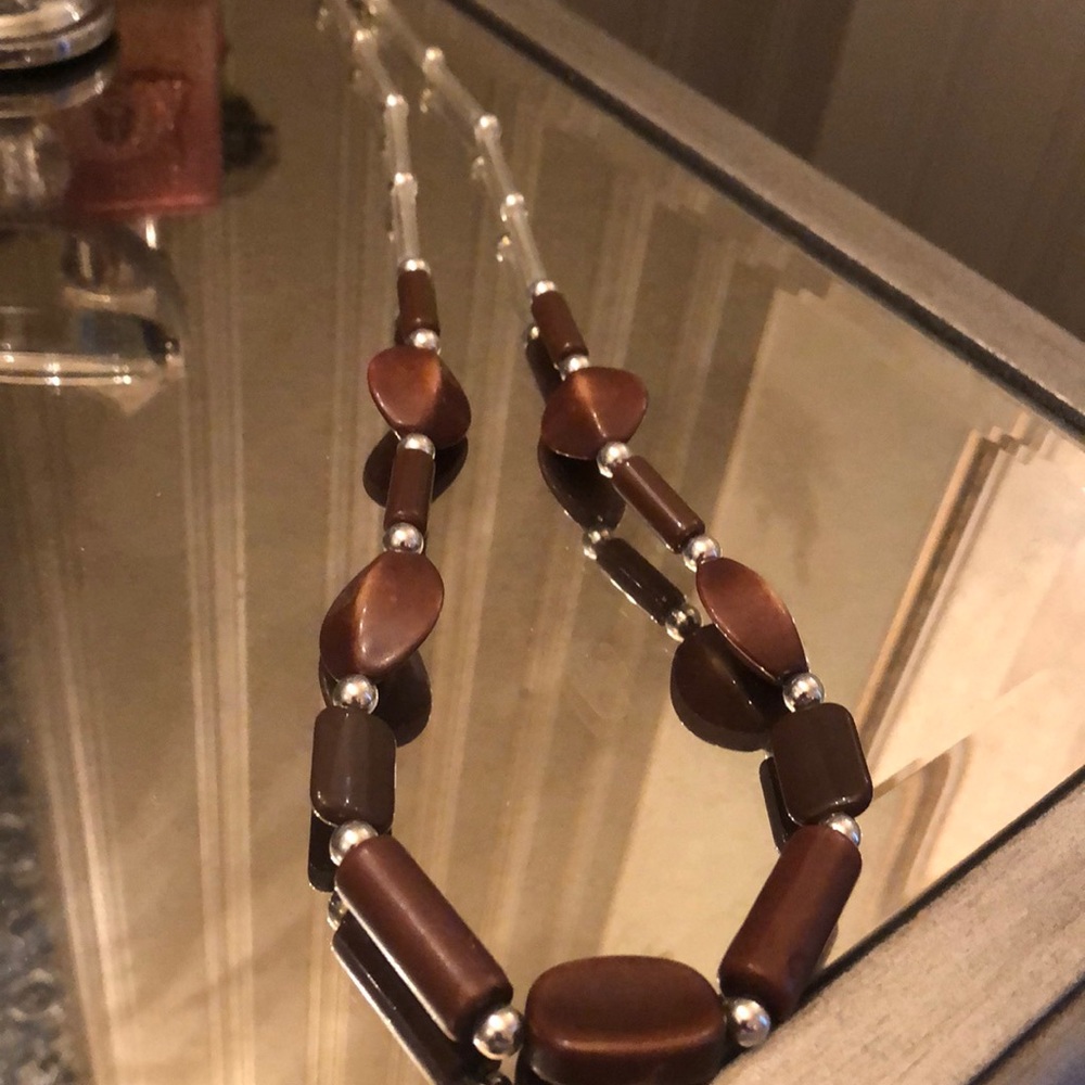 Brown and silver beaded necklace